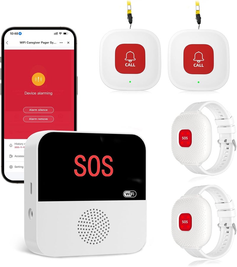 PerfeSafe Life Alert Systems for Seniors No Monthly Fee, Wi-Fi APP Control Wireless Caregiver Pager for Elderly at Home, Medical Alert Systems for Patients with 1 Receiver 2 Call Button 2 Watch Button - Image 1